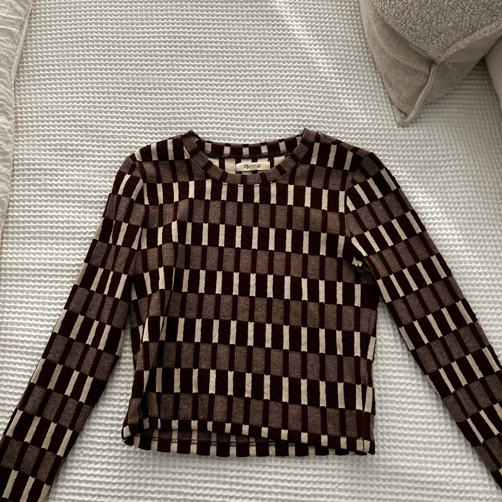 Brown Checkered Long Sleeve Top